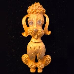 Gold Tone Metal Poodle with Rhinestone Eyes Brooch